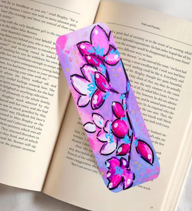 Bright Purple Floral Fine Art Bookmark 2x6"