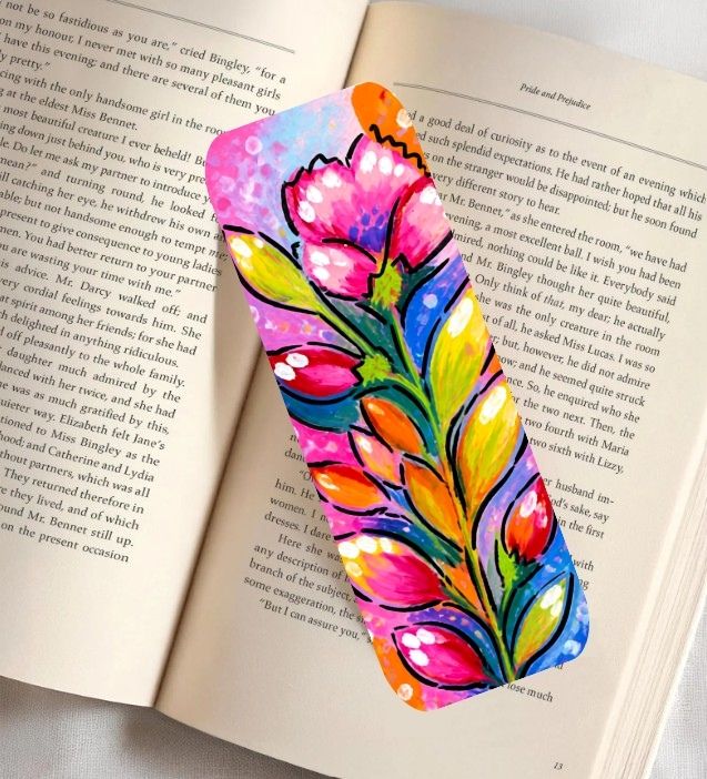 Bright Pink Floral Fine Art Bookmark 2x6"