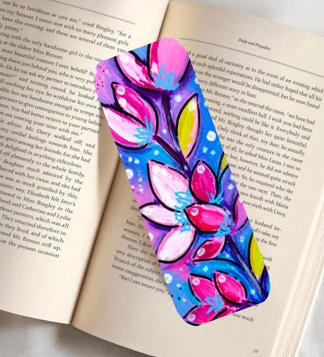 Bright Blue Floral Fine Art Bookmark 2x6"