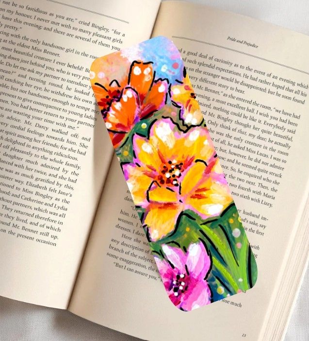 Bright Orange Floral Fine Art Bookmark 2x6"