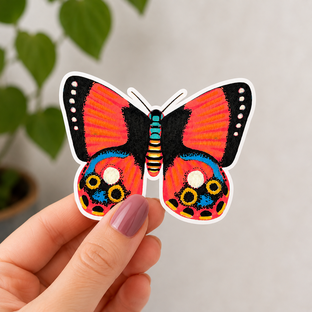 Red Callicore Butterfly Sticker – Artist-Designed Vinyl Sticker