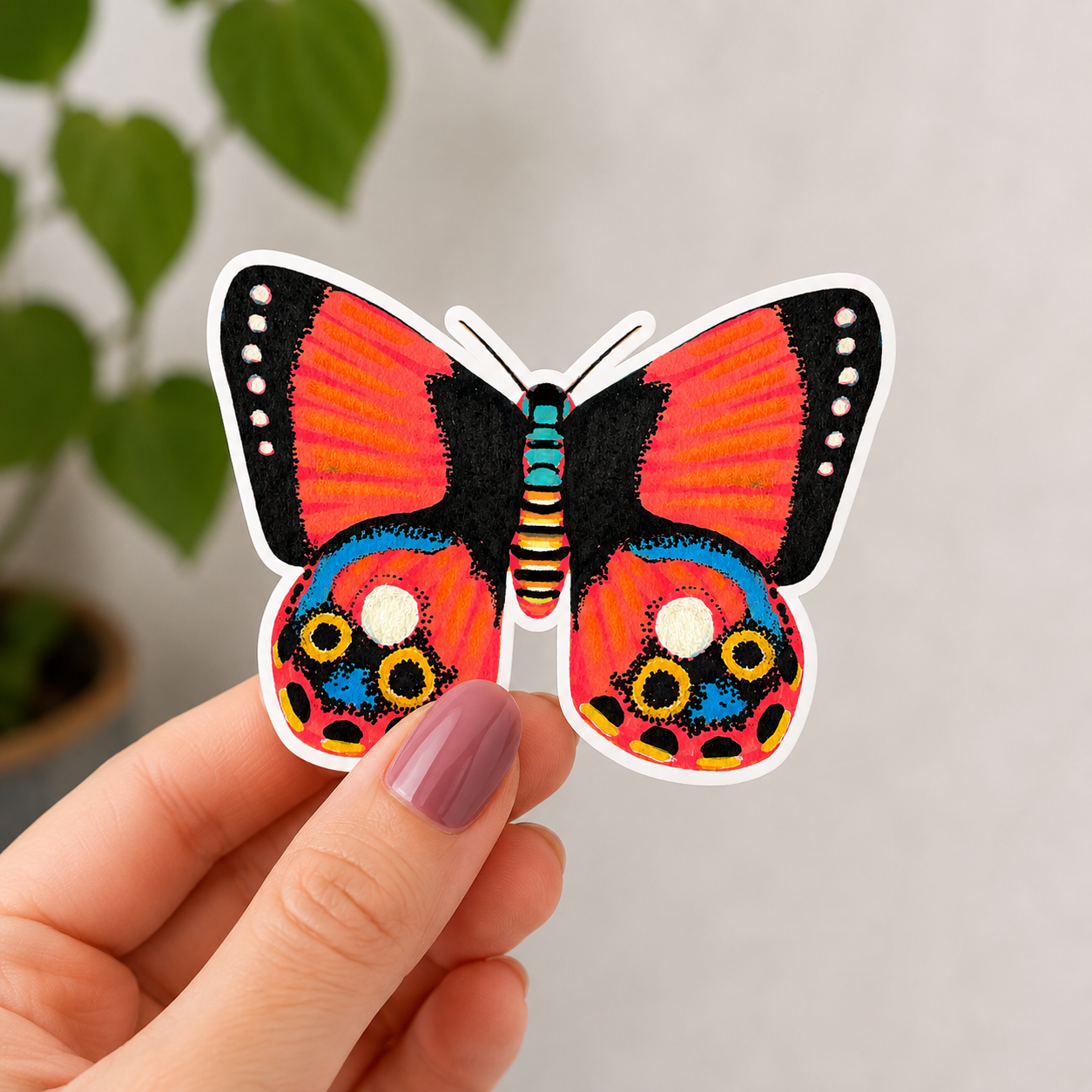 Red Callicore Butterfly Sticker – Artist-Designed Vinyl Sticker
