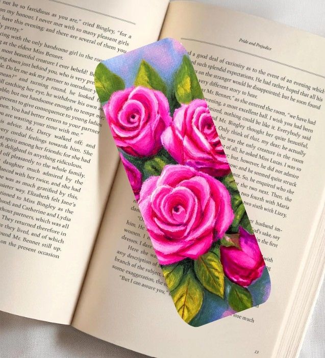 Pink Roses Fine Art Bookmark 2x6"