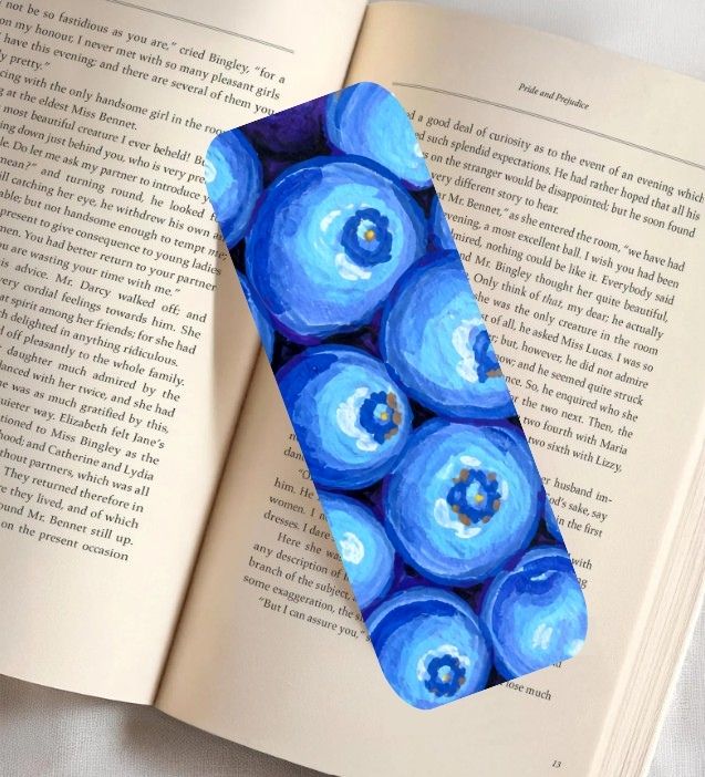 Blueberry Fruit Fine Art Bookmark 2x6"