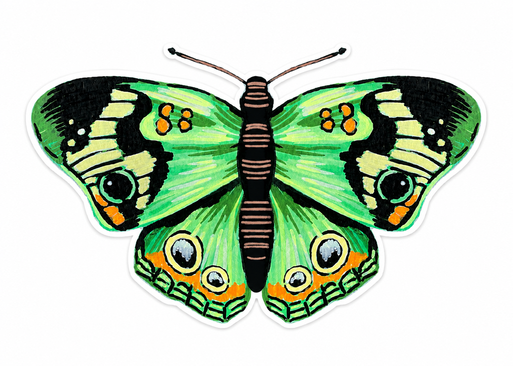Green Buckeye Butterfly Sticker – Artist-Designed Vinyl Sticker