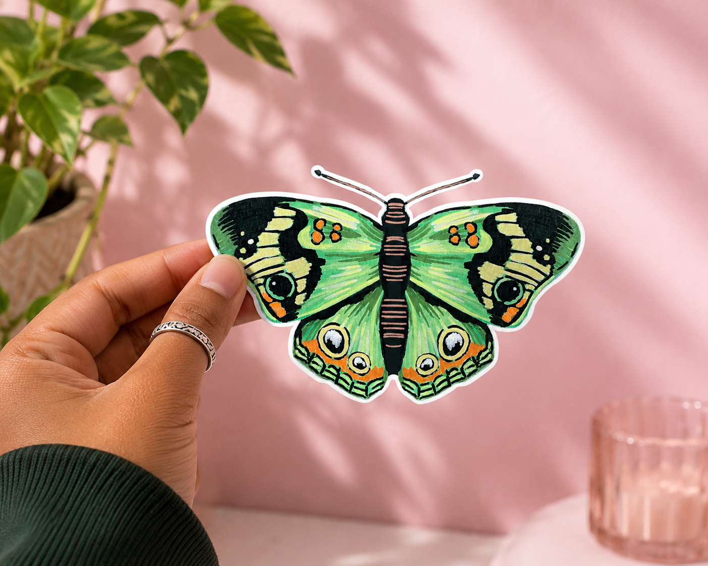 Green Buckeye Butterfly Sticker – Artist-Designed Vinyl Sticker