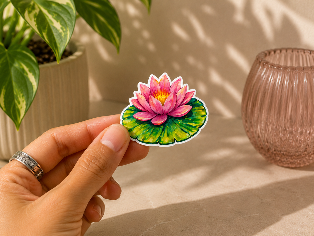 Pink Lotus Flower Sticker – Artist-Designed Vinyl Sticker