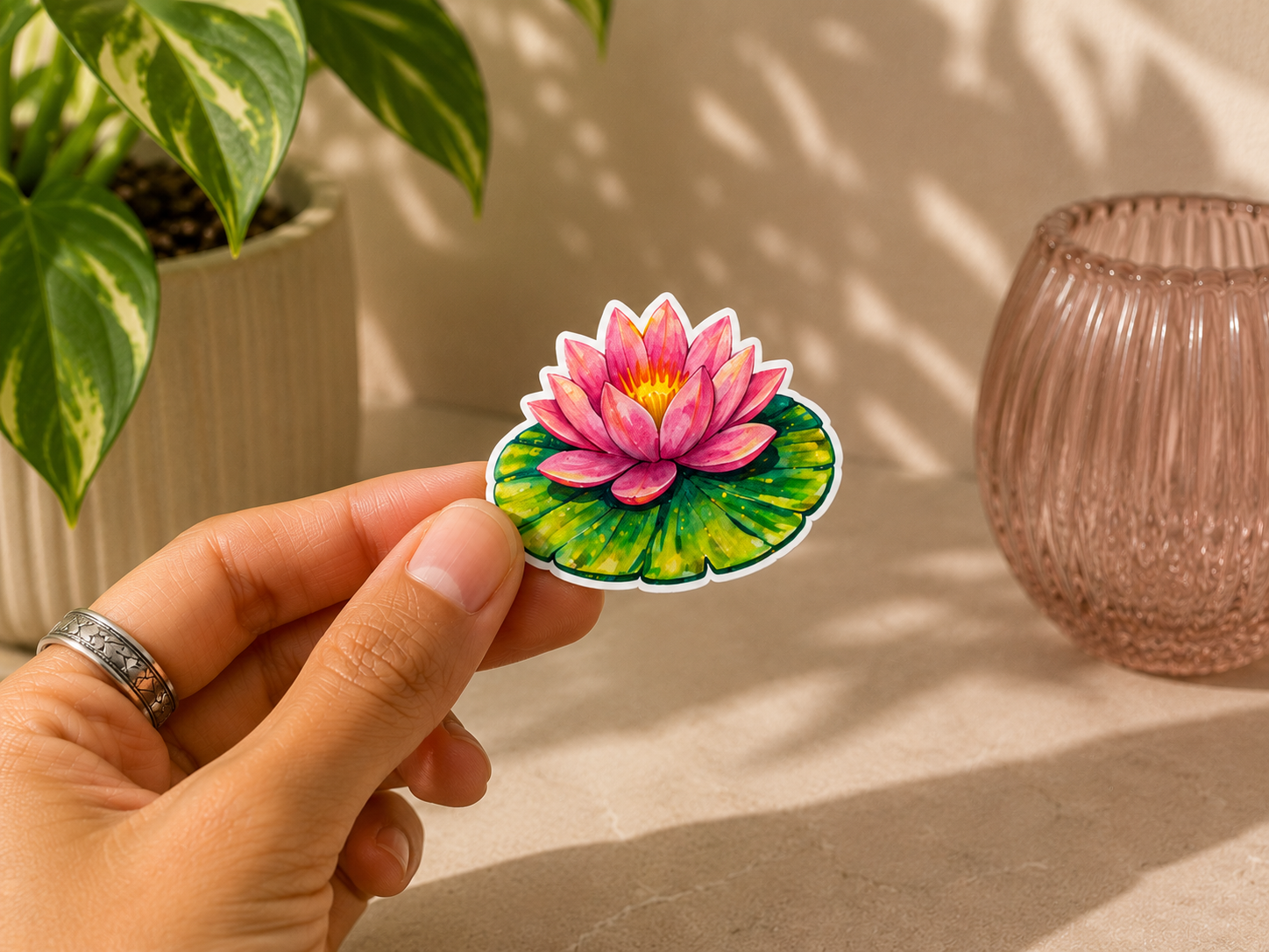 Pink Lotus Flower Sticker – Artist-Designed Vinyl Sticker