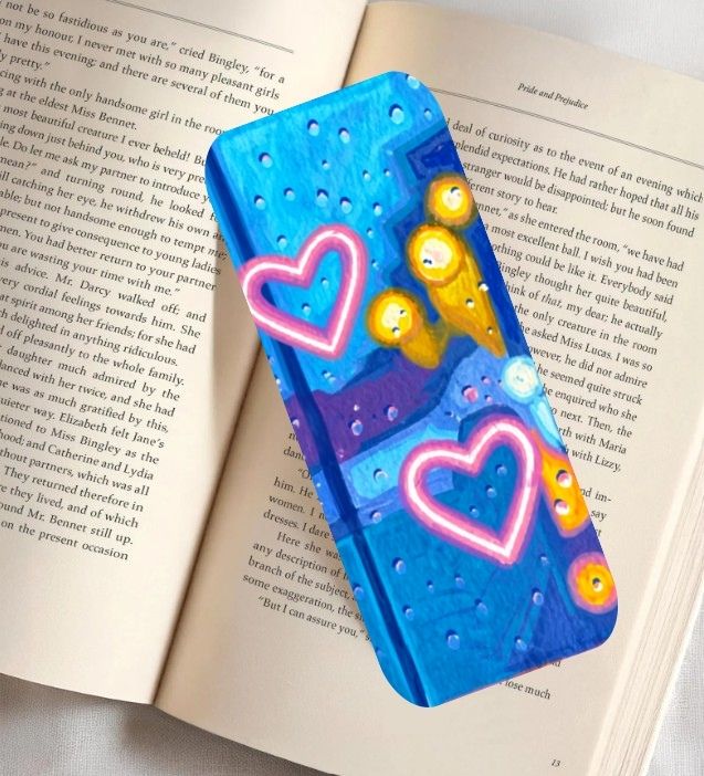Neon Hearts Fine Art Bookmark 2x6"