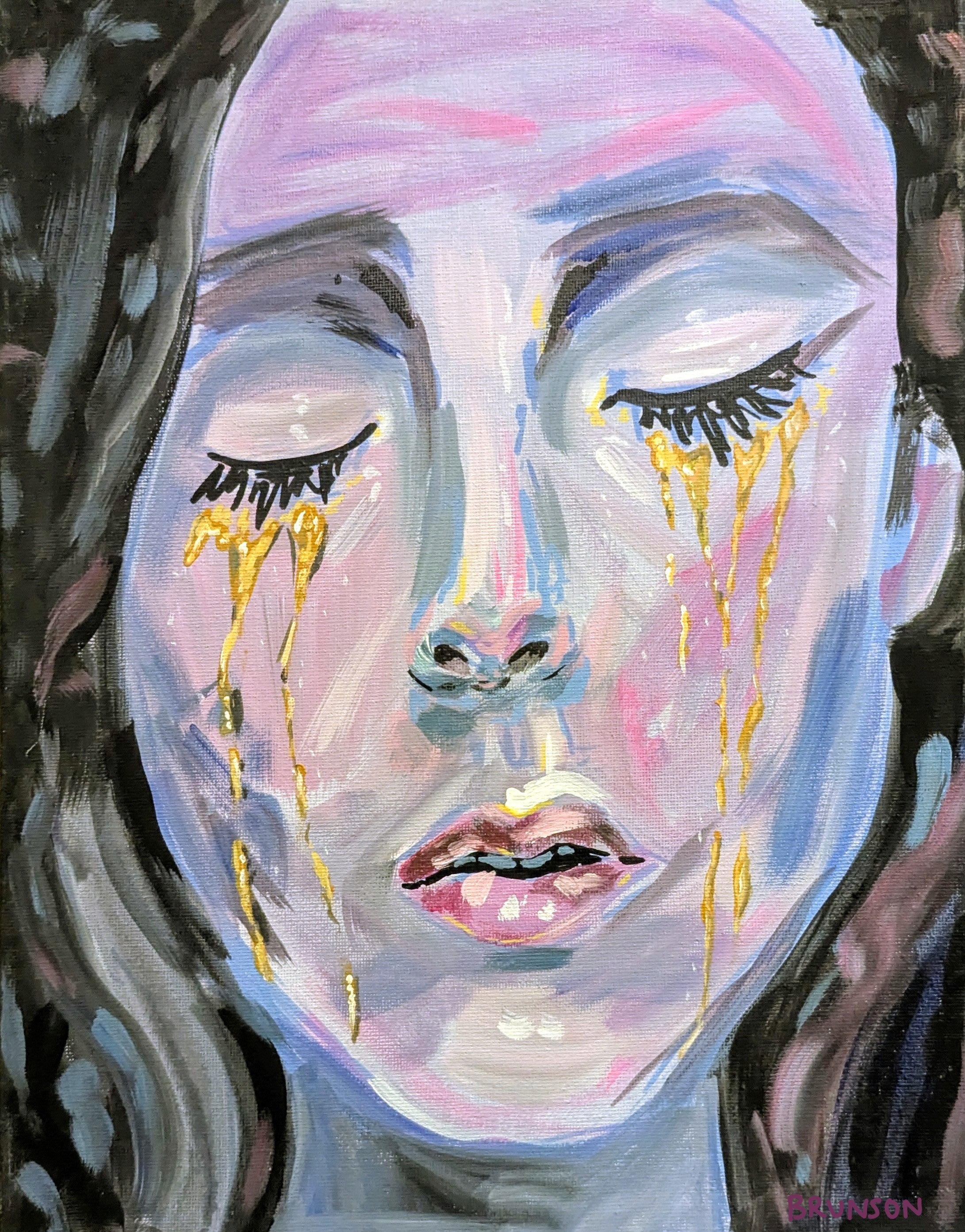 And Golden Tears Begin to Fall - Original Acrylic Painting 11x14"