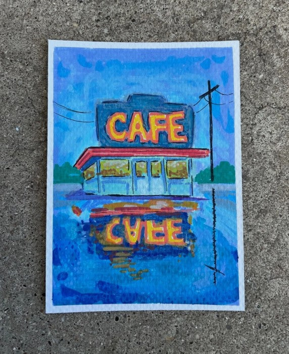 Cafe ACEO Art Print – 2.5 × 3.5 Mini Art